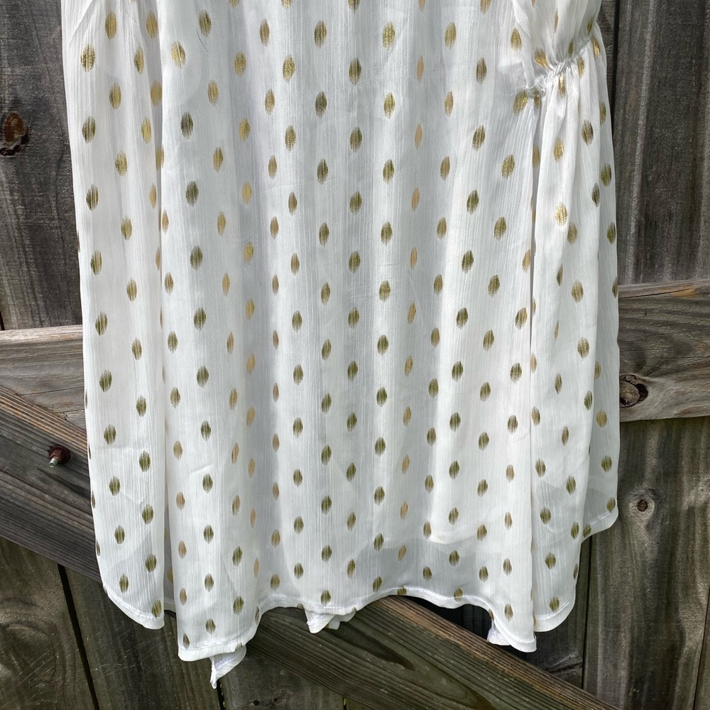 Plains & Prints Elegant White and Gold Polka Dot sheer Dress - Picture 9 of 11